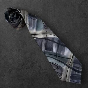 Vintage Jerry Garcia Men's Blue Paintbrush Stroke Abstract Silk Tie